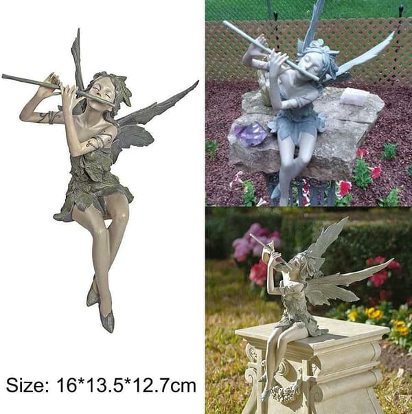 Fehave-statue i harpiks til udendørs terrasse, skulptur til have, græsplæne, springvand, baghaveindretning 16 x 13,5 x 12,7 cm