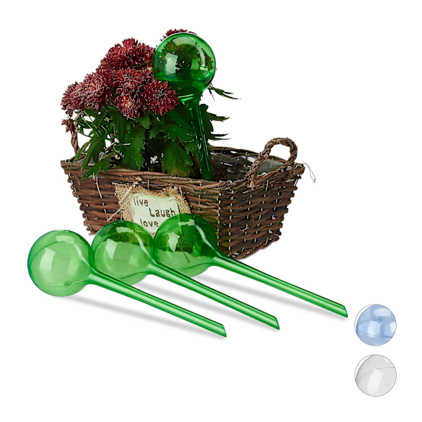 10023226_53 Set Of 4 Green Plastic Double Weekly Watering Balls, Pvc, 8 Cm