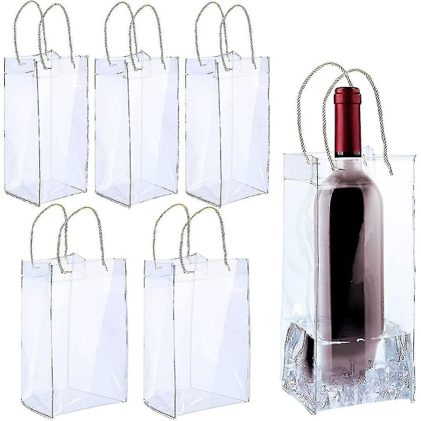 6-pack transparenta PVC-champagne-ispåsar, kylväskor med handtag, läckagesäkra flaskkylväskor för fest, utomhus, champagne, kall öl