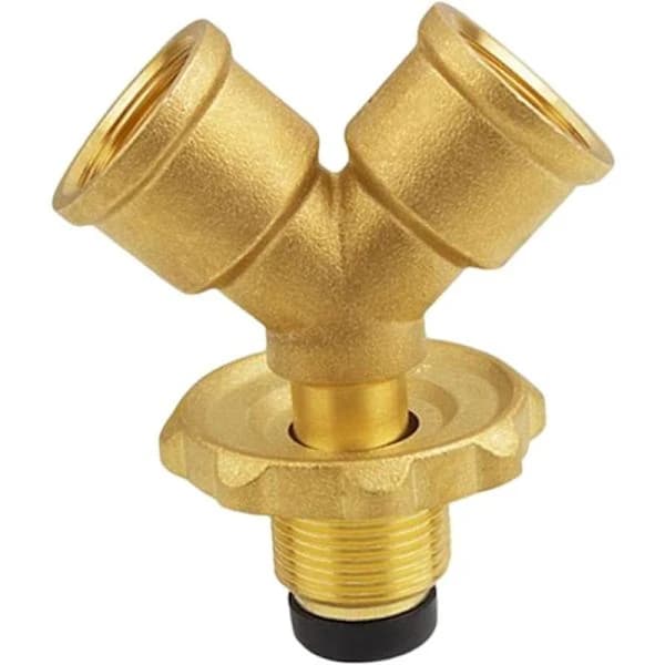 Propangas Y-splitteradapter, 2-vejs cylinderforbindelse til griller, campingovne, autocampere og propanapparater, messingfarve