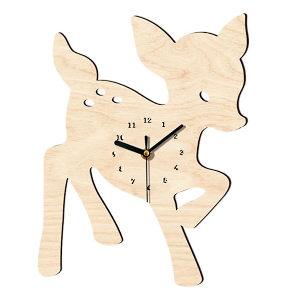 Small Deer Wood Clock Cartoon Animal Cute Hanging Wall Art Decor Supplies