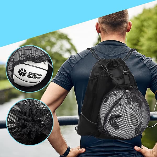 Drawstring Backpack Football Bag Foldable and Detachable Basketball Net Bag - 20L Max