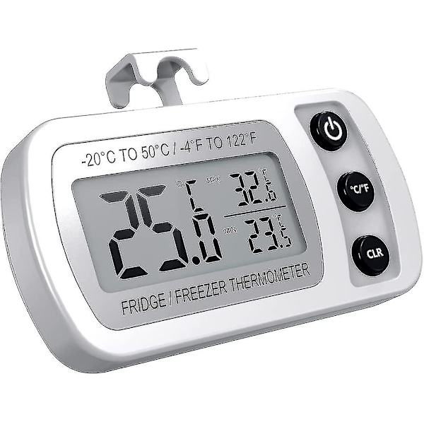 Kjøleskapstermometer, digitalt frysetermometer, vanntett kjøleskapstermometer med maks/min-funksjon, krok, lettlest LCD-skjerm, for hjemmet