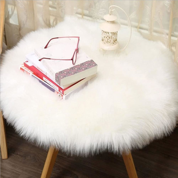 Supermyk rund fluffy langflor teppe imitert saueskin gulvmatte