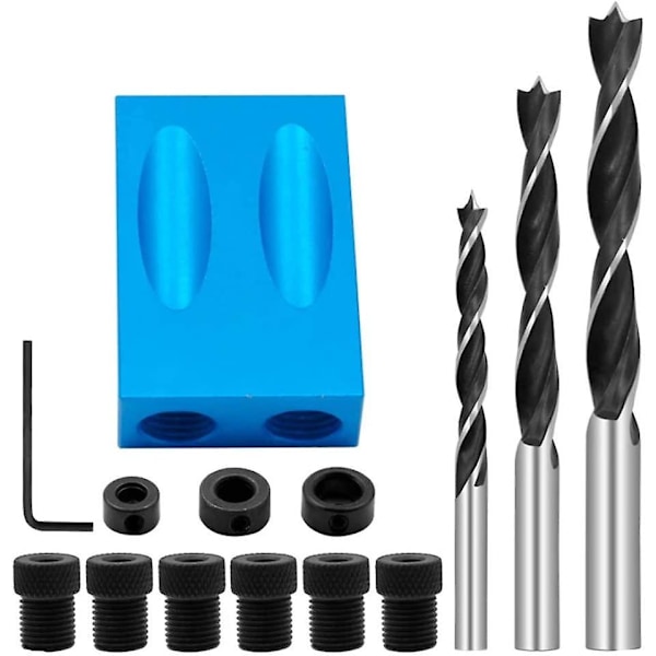 14pcs 15 Degree Pocket Hole Screw Jig Woodworking Angle Drilling Guide Angle Tool Kit 6/8/10mm Diy