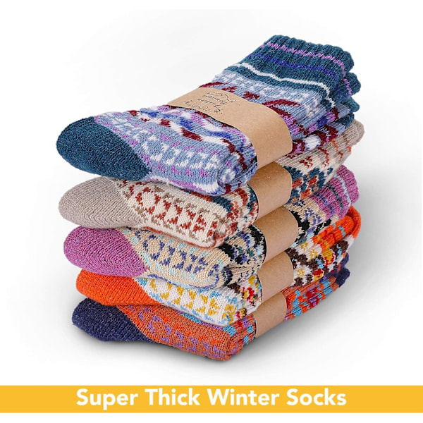 Retro-stil snöflingemönster 5 par varma stickade damstrumpor