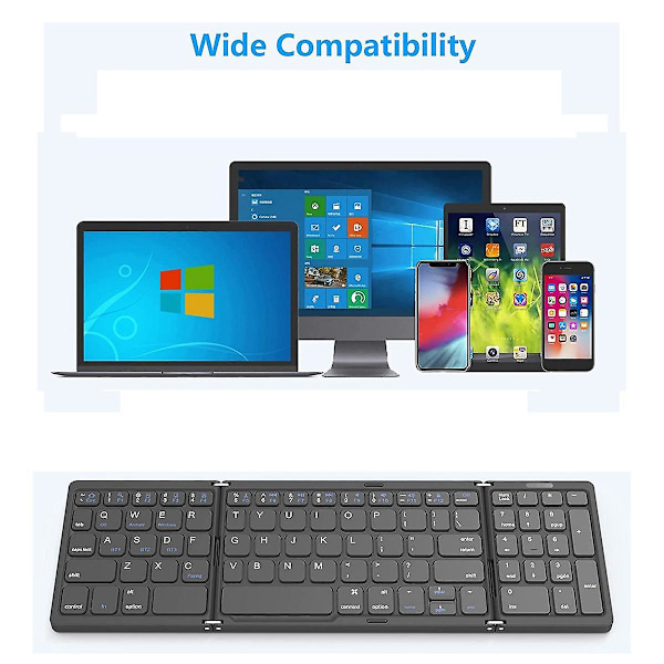 Taitettava, USB-ladattava langaton näppäimistö iOS-, Android-, Windows-tietokoneille ja -kannettaville, älypuhelimille - harmaa