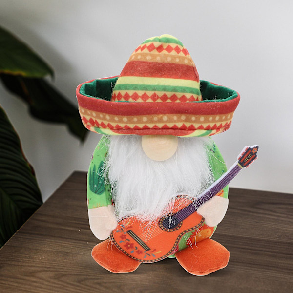 Husornamenter Sommer Tomte Elf Karneval Mexico Dukke Guitar Maracas Gnome Folklore Sombrero Gnome Mayo Ansigtsløs Dukke