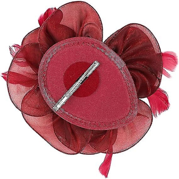 Fjær Fascinatorer For Kvinner Og Jenter Blomst Organza Derby Hat Ascot Hatter Elegant Cocktail Te-Selskap Hat Hodeplagg Med Klips & Hårbånd(vinrød)