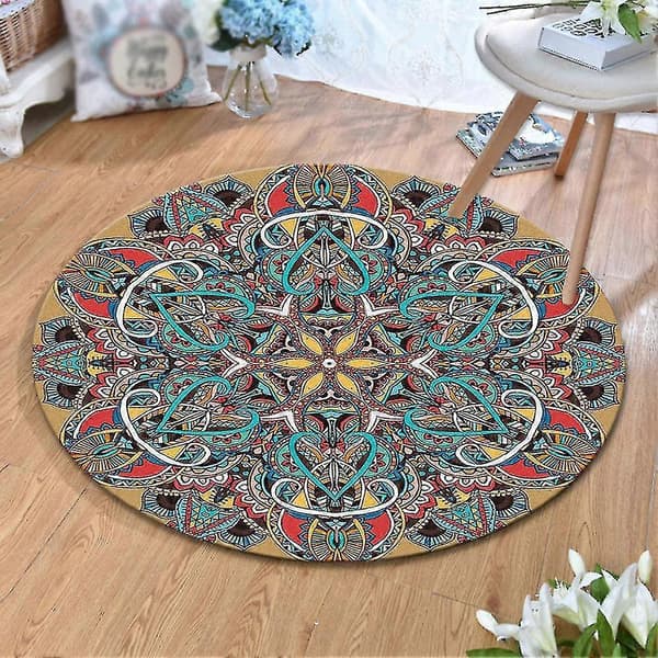 80x80cm Rund Mandala Matta Golvmatta Kudde Sovrum Vardagsrum Dekor YH04