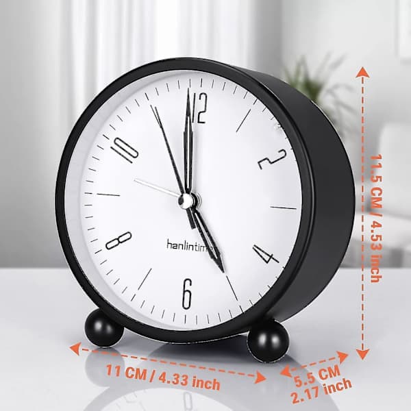 Silent Analog Alarm Clock with Battery Operation, Night Light and Alarm