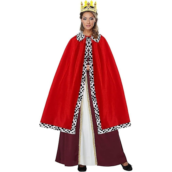 Kostumesæt til voksen konge og dronning, kongelig kappe dronningekappe med krone (sæt med 2).