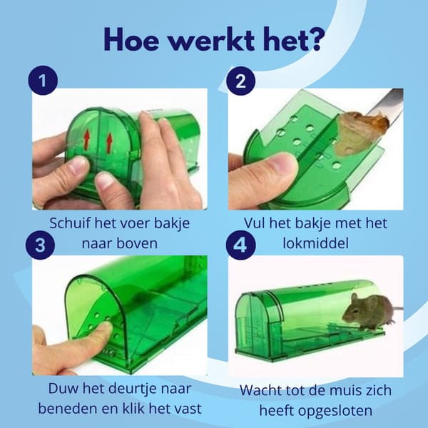 Humane musfälla 2-pack, återanvändbar giftfri levandefångstfälla för inomhus- och utomhusbruk, säker för barn och husdjur, grön