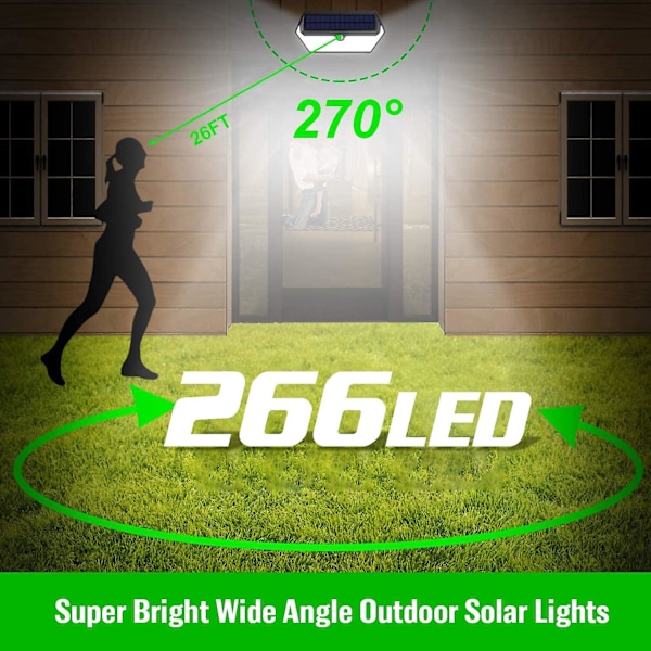 266 LED Udendørs Solcellelys, Ultra-lysstærkt 2500lm/2200mah Bevægelsessensor Udendørs