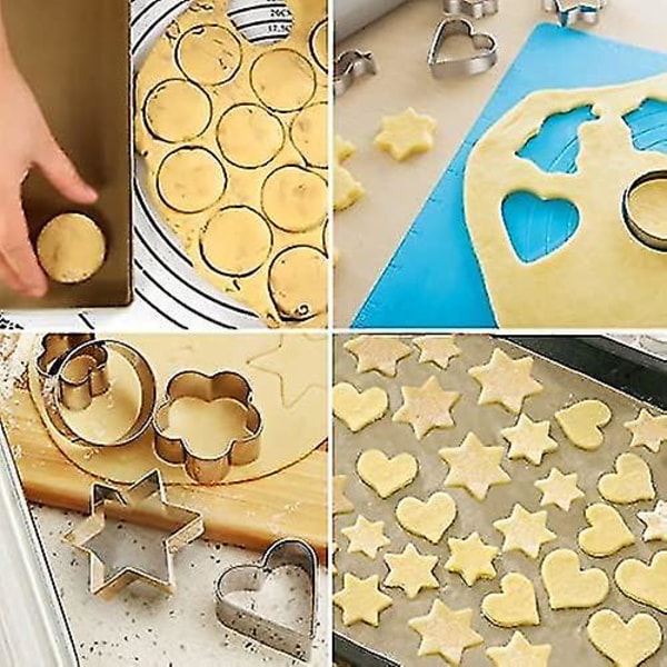 Metallkakeformsett, minikakeform for baking (12 stk runde hjerteformede stjerneformede kakeformer)