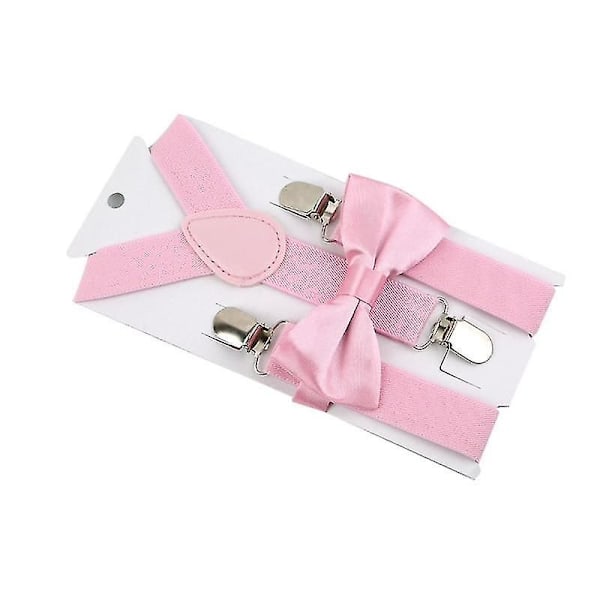 Barnhängslen med fluga, set, hängslen, justerbara babyhängslen Pink