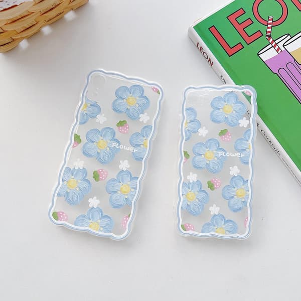 iPhone 13 Blomfodral - Slimmat TPU Stötsäkert Skal (Blå) blue iPhone 13 Pro Max