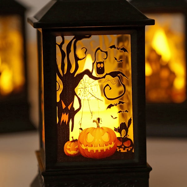 2 kpl Halloween-koristelylyhtyjä, Kannettava LED-kynttilälyhty, Simuloitu kynttilän vilkkuminen ulko- ja sisätilojen Halloween-koristeluun