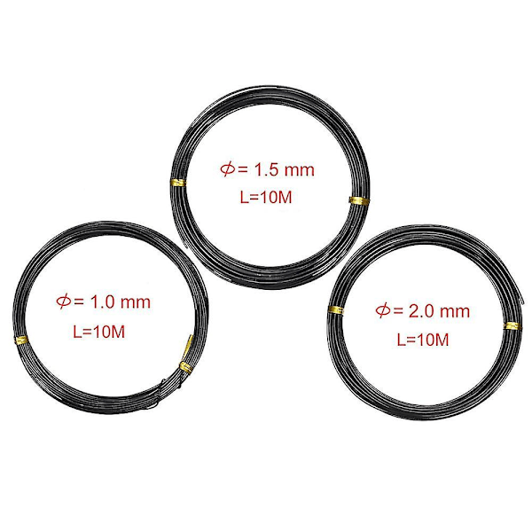 3-pakke anodiserte aluminiumsbånd for håndverk, DIY, størrelse 1,0 mm, 1,5 mm, 2,0 mm, brun, svart