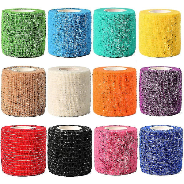 12 kpl 1 x 5 jaardia | Itsekiinnittyvä sidetarra, urheilullinen elastinen koheesioside urheiluvammoihin, venähdyksiin, polviin ja ranteisiin, nilkan nyrjähdyksiin ja turvotukseen Ensimmäinen