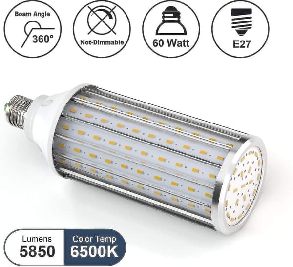 E27 LED Corn Bulb 60W Equivalent 550W 6500K Cool White Non-Dimmable 5850lm Edison LED 160x5630SMD