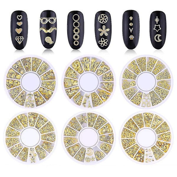 Metallikynsien koristeet, 3d Punk Stripe Heart Nest Mordern Hollow Out Star Moon Floral And Plants Rivet Gems Punk Nail Art Jewels DIY-koristelu -tt