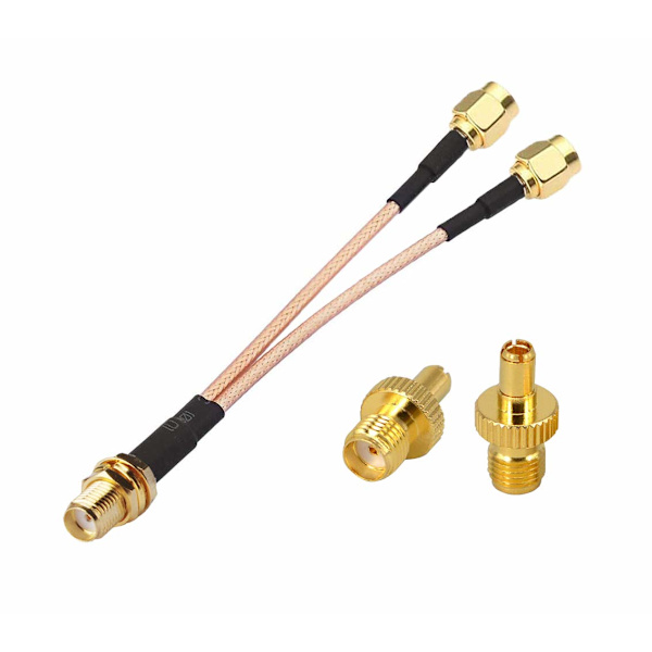 Naaras-kaksi SMA-uros kaapelijakaja yhdistin SMA-liitin 6 tuumaa (15 cm) + 2 kpl SMA-naaras TS9-uros sovitin