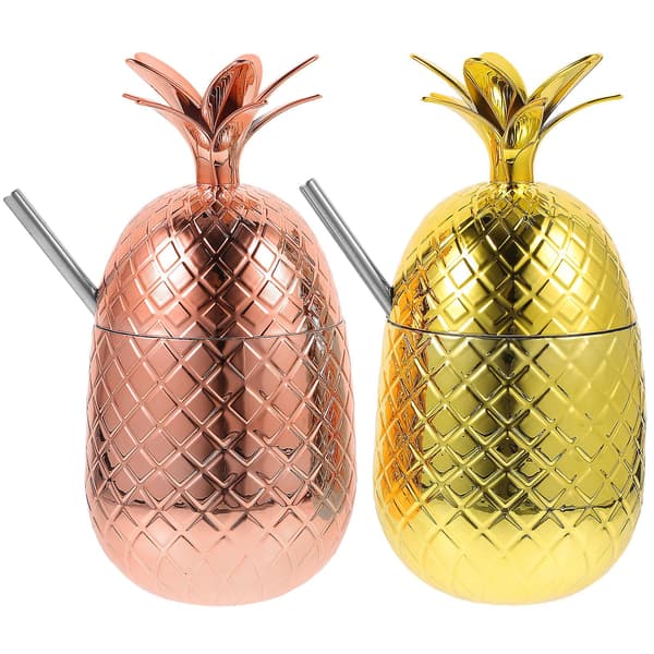 2 Set Ananas Kopp Cocktail Kopp Sugrör Ananas Kopp Cocktail Kopp för Semesterfest