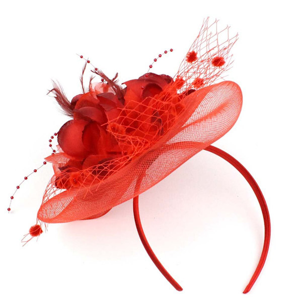 Fortryllende store blomsterhodebånd med mesh-hodebånd, cocktailpartyhatter, jenter, sjarmerende kvinner, røde mesh-hårklemmer