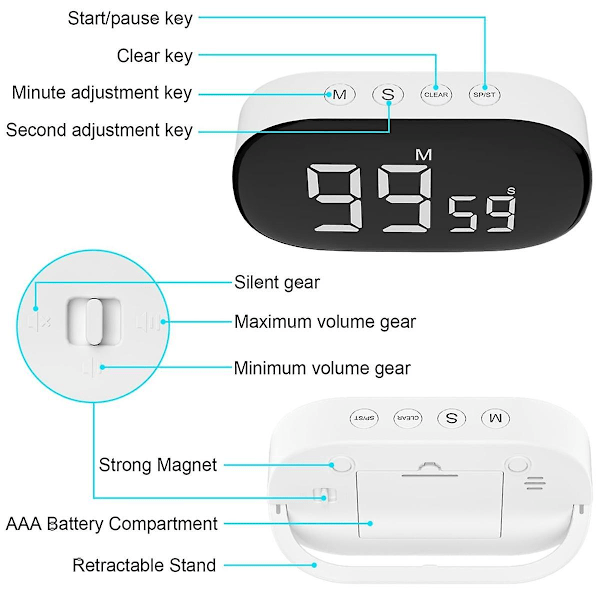 Digitaalinen keittiöajastin, digitaalinen ajastin, munakello, digitaalinen keittiöajastin, sekuntikello, herätyskello, oppimiseen