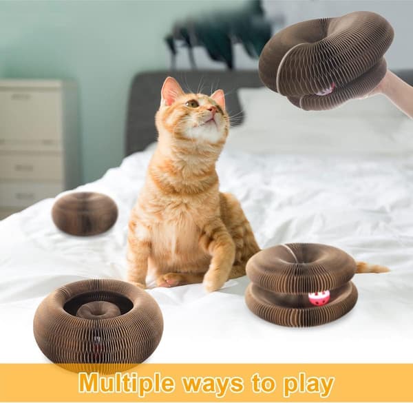 Cat Scratching Post with Bell, Large Magic Organ Cat Scratching Board, Cat Scratcher, Recycled Corrugated Cardboard, Cat Toy for Round Bed