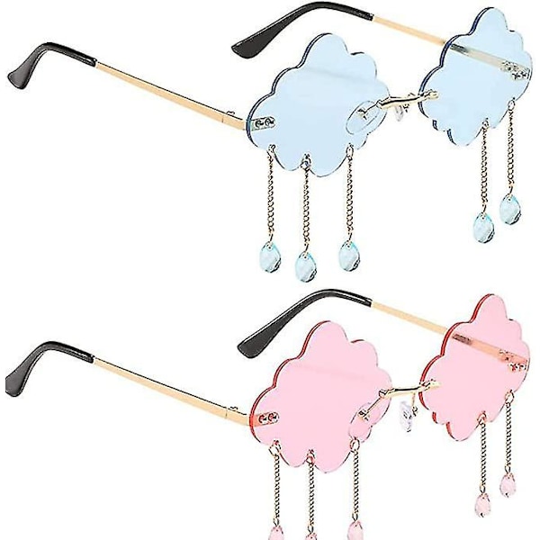 Pakke med 2 farverige solbriller uden stel, uregelmæssige solbriller, metalsky-solbriller (blå, pink)