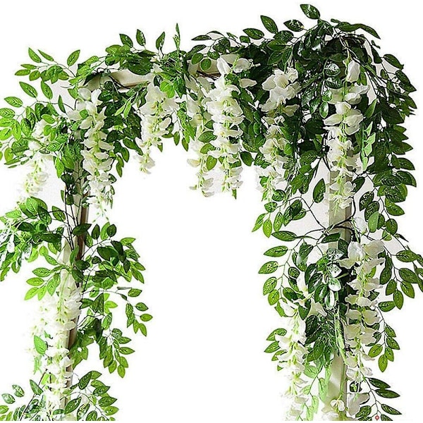 Keinotekoinen wisteria-köynnös seppele häihin ja kodin sisustukseen - valkoinen