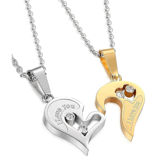 2 kpl Coeur Love Puzzle Ruostumaton teräs Kaulakoru Riipus Kaulakoru Kulta Hopea 56 Ketjun pituus
