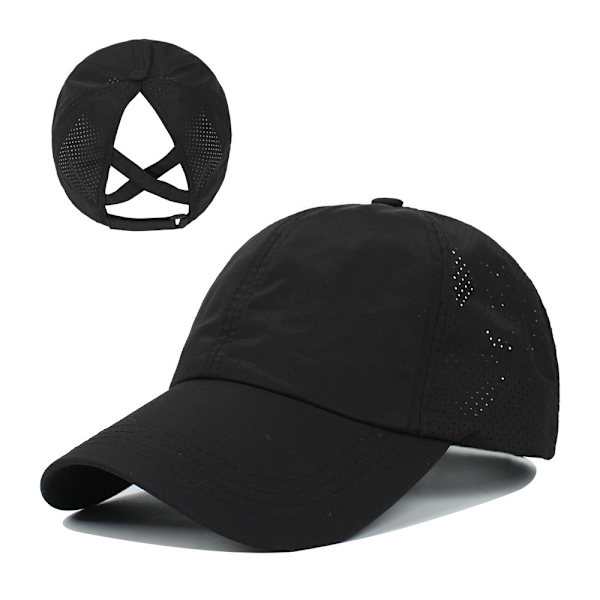 Womens Criss Cross Ponytail Baseball Cap Justerbar Hög Messy Bun Snabbtorkande Mössor för Utomhussporter Resor