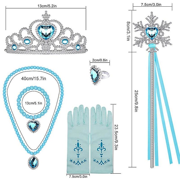 Elsa Princess Klänning Kläder Cosplay Klä Ut Handskar Trollstav Krona Smyckesset Elsa Peruk Halsband Fläta