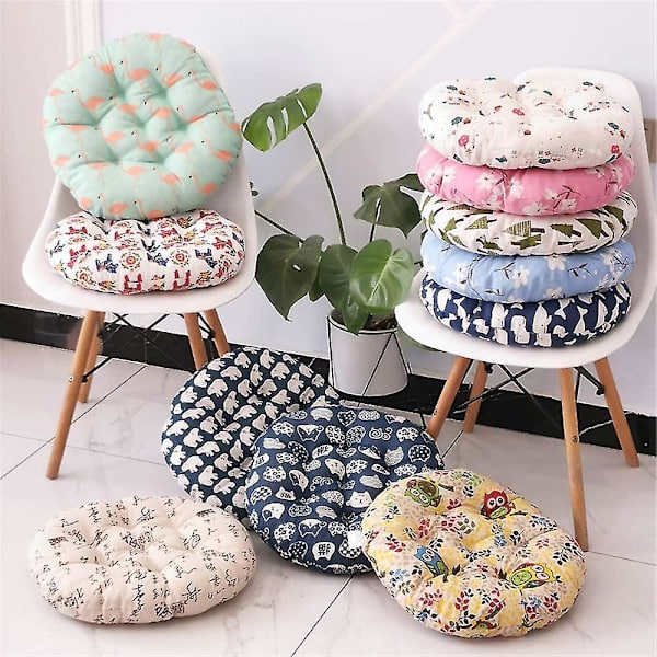 Hjemmefarvede runde sædehynder, 100% bomuld komfortable havekøkken spisebordsstol pude til puder (40 * 40 cm, Boho)