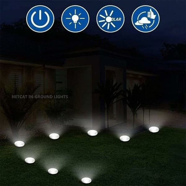 Sett med 6 LED-solcellelamper for bakkeinnfelling - Rund - Diameter: 85 mm - Værbestandig - Front i rustfritt stål - 6 solceller Li
