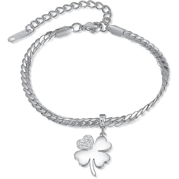 Pendant Four Leafy Woman Bracelet Personalized Gift Bracelet - Silver