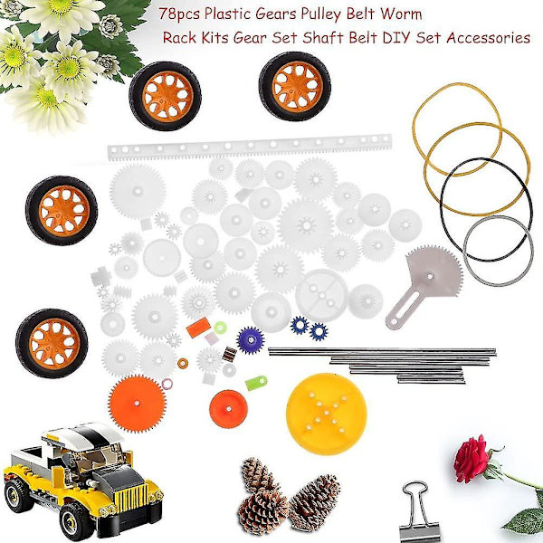 78 st plast kugghjul axelhylsor remhjul rem orm fäste ställ kits kugghjulssats rem axel diy set (#1)