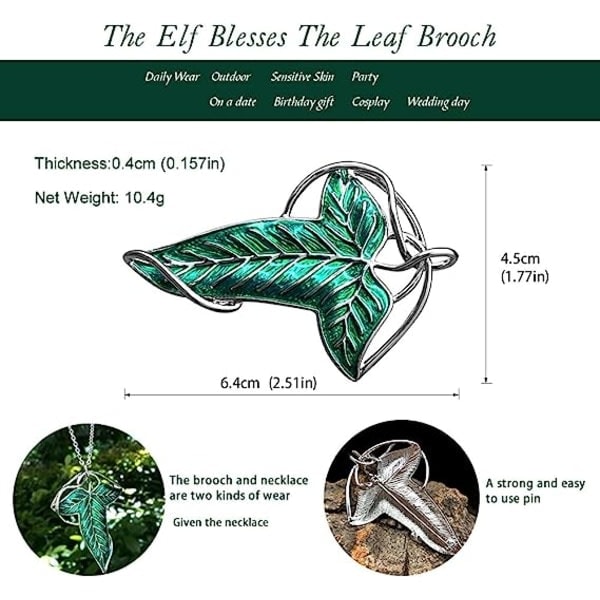 Elegant Santa Grön Träd Blads Emalj Nål Brosch För Kvinnor Män Kostym Kedja Halsband, Sagan Om Ringen Cosplay Nål Julgåvor