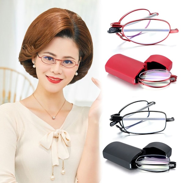 Unisex Blålysblokkerende Sammenleggbare Lesebriller Styrke +1.00~+4.00 med Etui Rød Red Strength 3.5x