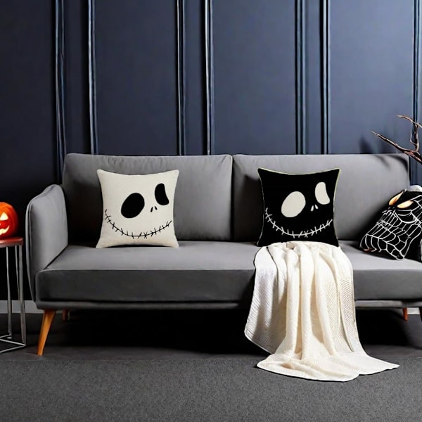 Mareridt Før Jul Bomuldslinned Kvadratisk Pudebetræk Dekorativ Pudebetræk til Sofa 18\\\"X18\\\" Halloween Overlay