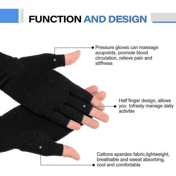 2 par artrosehansker Unisex trykkhansker fingerløse hansker pustende Lmell gave