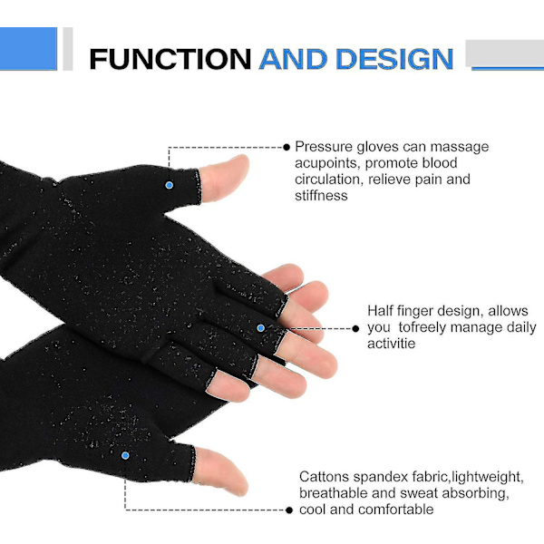 2 par artroshandskar unisex tryckhandskar fingerlösa handskar andningsbara Lmell gåva