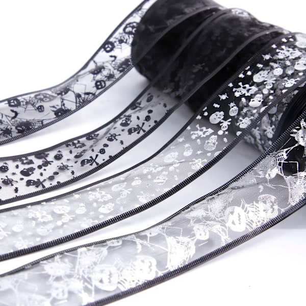 Halloween-nauha, langallinen, sekalaisia kierteisiä läpinäkyviä organza-glitter-nauhoja Halloween-käsitöihin ja lahjojen pakkaamiseen (4 rullaa x 10 yd) 2 tuuman leveydellä