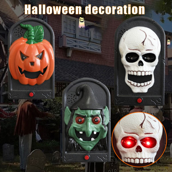 Halloween-äänipumpulikello Noita Ovikello Kauhuilmapiiri Veistos Muovi Käsityöt Halloween-koristelu Tarvikkeet Ovikello Haamu Pää