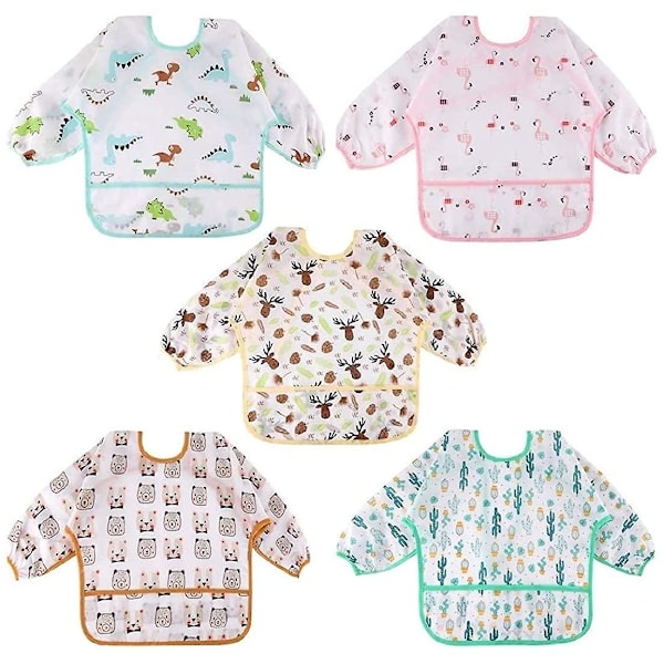 5 stk Olaof baby-smekker - Vanntett langarmet smekke Unisex matesmekker