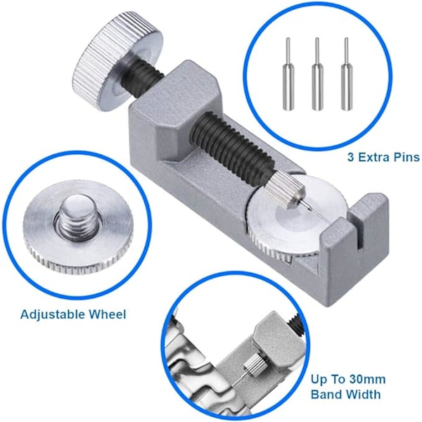 Urrem til urrem, rem til justering af led, justerbart værktøjssæt, kompatibelt med urmager med 3 ekstra stifter