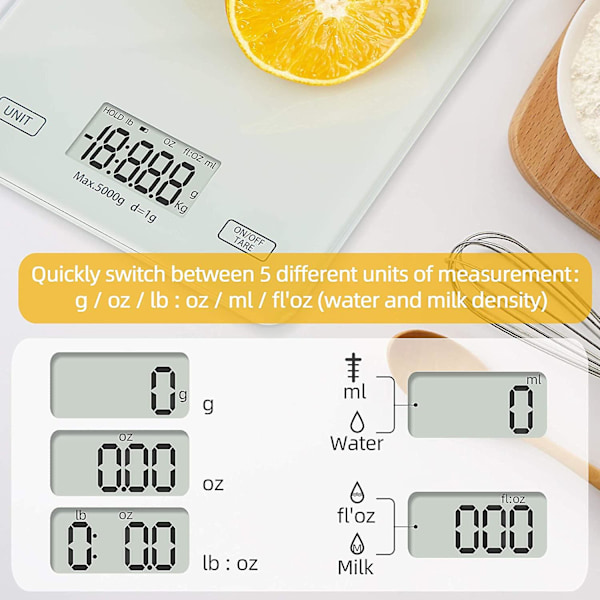 Digital køkkenvægt, 5 kg (2 g nøjagtighed) Digitalvægt Elektronisk vægt Digital